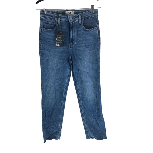 Paige Sarah Slim Crop High Rise Jeans Skysong Wash Destroyed Hem Denim 27 - Picture 1 of 5